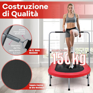 Trampolino Elastico da Interno ed Esterno, Tappetino Elastico Pieghevole per Adulti e Bambini con Maniglia Regolabile, Molle e Cuscinetto di Sicurezza, Trampolino Ovale per 2 Persone