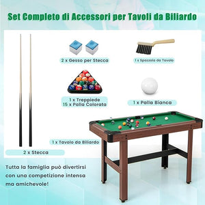 Tavolo da Biliardo, Tavolo da Gioco Biliardo in Legno con Set di Palline 2 Steccette 2 Gessi Triangolo Spazzola, Mini Tavolo da Biliardo per Sala Giochi bar Palestra, 122x61x76 cm