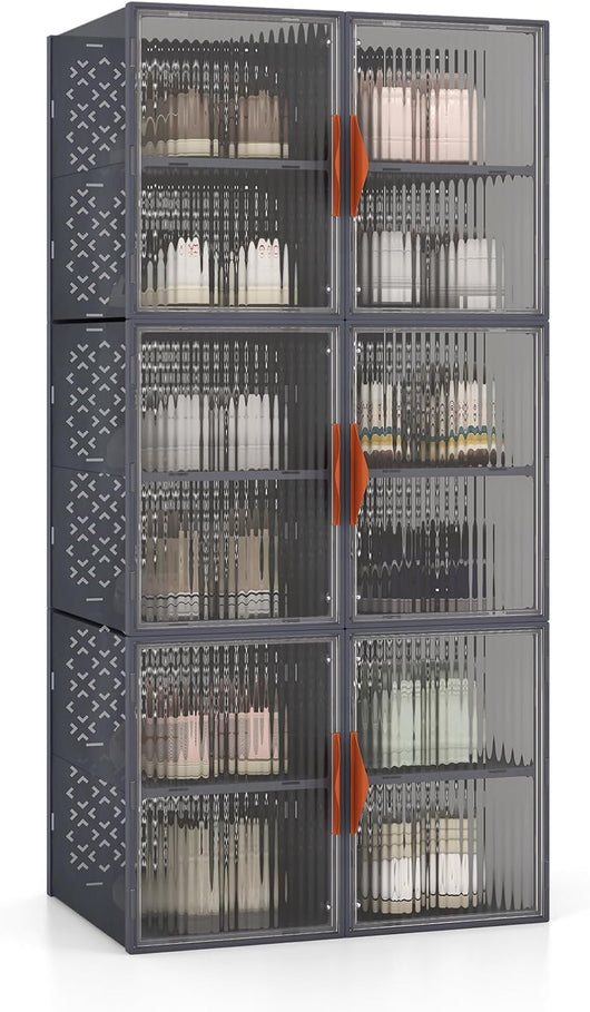 Cubi di Stoccaggio con Coperchi, 6 Pezzi di Contenitori di Plastica Pieghevoli con Porte, Organizzatore di Scarpe Impilabile per Organizzare Abiti Giocattoli, 49x32x113 cm