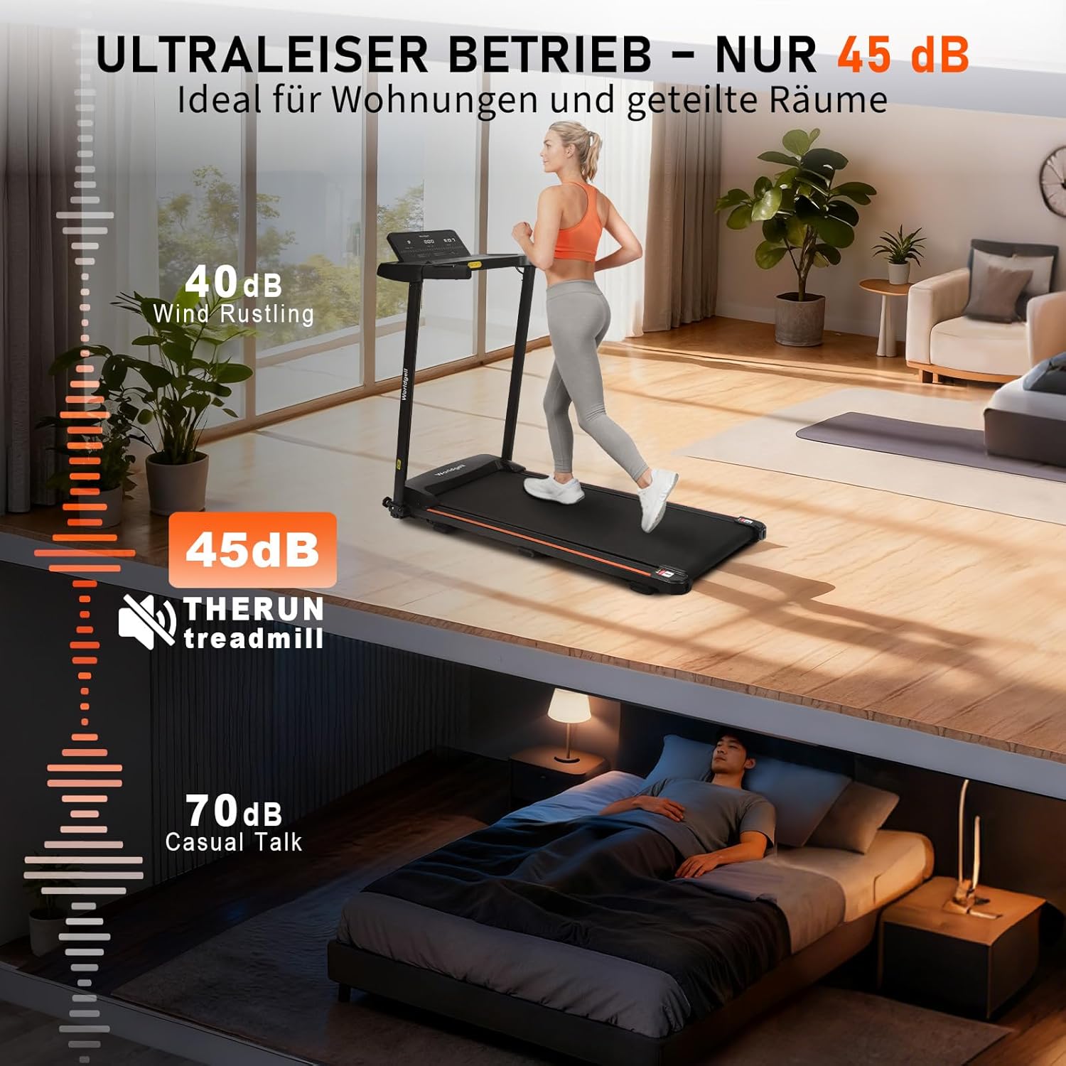 ZMH Tapis roulant da casa pieghevole con schermo LED e corrimano pulsante di misurazione della frequenza cardiaca