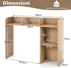 Scaffale da Scrivania in Legno, Libreria da Tavolo Salvaspazio con 4 Ripiani e Scomparto Aperto, Scaffale Espositivo per Computer, Casa Ufficio, 94x25x74 cm (Naturale)