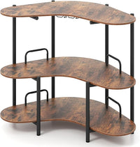 Tavolo da Bar 120 x 66 x 102 cm, Portabottiglie Vino a 3 Ripiani con Portabicchieri e Mensole di Stoccaggio, Isola Cucina Industriale per Bistro (Marrone)