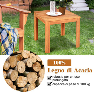 Tavolino da Esterno in Legno di Acacia, Tavolino Quadrato e Resistente, Tavolo Laterale da Giardino, per Balcone Piscina, Portata 100 kg