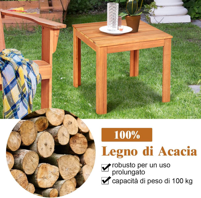 Tavolino da Esterno in Legno di Acacia, Tavolino Quadrato e Resistente, Tavolo Laterale da Giardino, per Balcone Piscina, Portata 100 kg