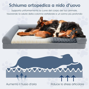 Cuccia Cane Interno in Schiuma, Brandina per Cani con Cuscino, Copertura Rimovibile e Tessuto Interno Impermeabile, Lettino per Animali Domestici, Grigio (135 x 91 x 18 cm)
