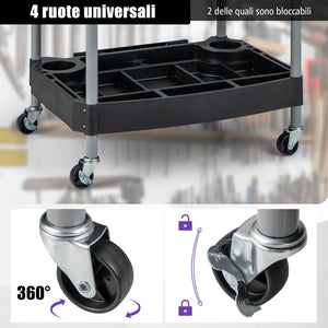 Carrello per Utensili a 3 piani, Carrello Porta Attrezzi su ruotedi Bloccaggio,Capacità 45kg, Organizzatore di strumenti con Pannelli Ben Divisi, per garage per officina per accessori