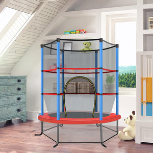 Trampolino Elastico Bambino in Acciaio, Tappeto Elastico Bambini da Esterno e da Interno, con Rete e Cusicnetti Antiscivolo（Blu)