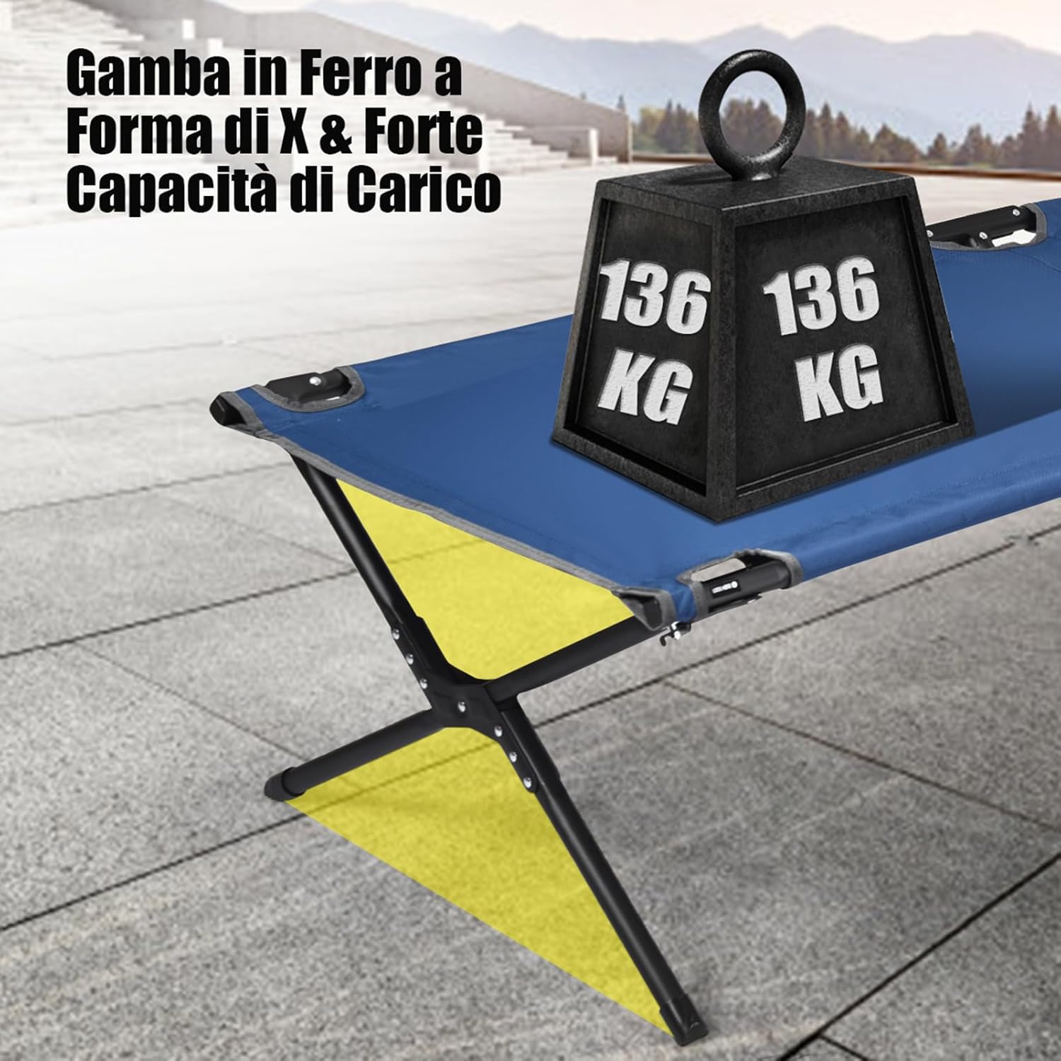 Brandina Pieghevole da Campeggio, Letto Portatile in Tessuto Oxford, Struttura in Metallo e Borsa di Trasporto,Branda Campeggio per Backpacking Ospiti Viaggi Spiaggia, Portata 136 kg