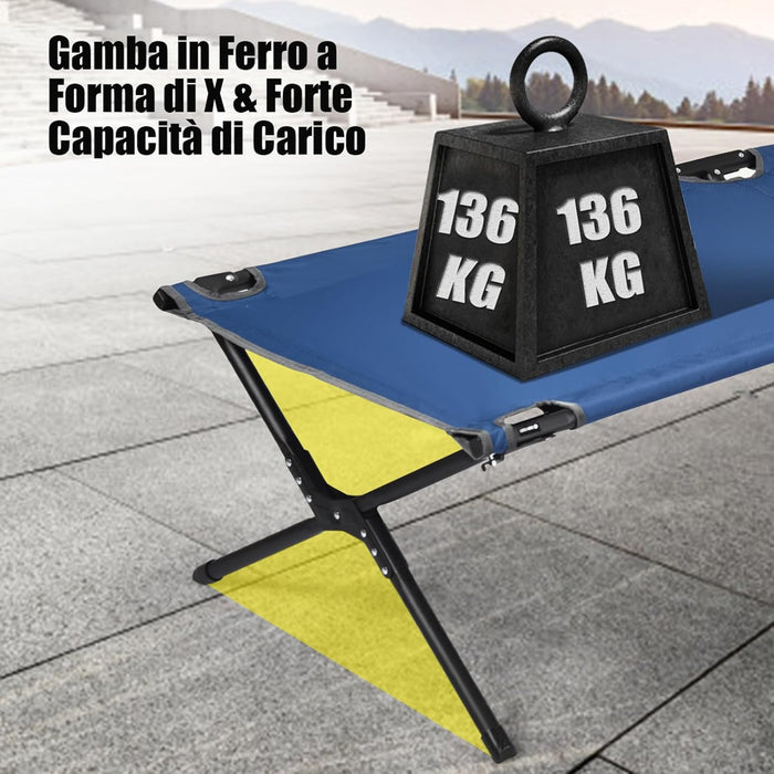 Brandina Pieghevole da Campeggio, Letto Portatile in Tessuto Oxford, Struttura in Metallo e Borsa di Trasporto,Branda Campeggio per Backpacking Ospiti Viaggi Spiaggia, Portata 136 kg