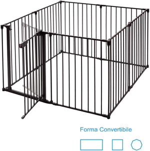 Cancelleto di Sicurezza, Barriera Protettiva per Camino Bambini Animali Domestici Scale, Pieghevole, Inclussa Una Porta e 8 Elementi Laterali, in Ferro, 500x 74,5cm (Nero)