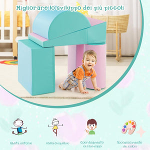 Set di 5 Blocchi con Diverse Forme e Colori, Giocattolo per Arrampicata e Strisciamento, Aiuta i Bambini a Crescere (Verde e rosa chiaro)