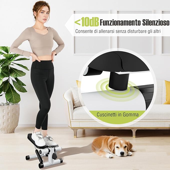 Mini Stepper per Esercizio a Casa, Stepper Idraulico con Fasce di Resistenza, Altezza Regolabile e Pedali Antiscivolo, Dispositivo per Allenamento Completo del Corpo