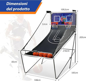 Macchina da Pallacanestro Elettronica, Canestro Basket da Camera a Doppio Tiro Pieghevole con Punteggio Elettronico, 4 Palle, 8 Modalità di Gioco e 2 Canestri (Blu)