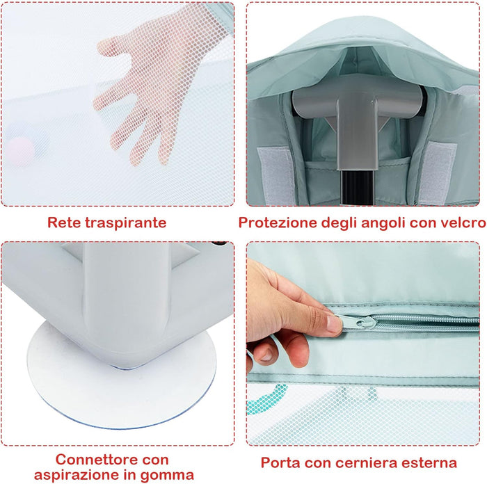 Box per Bambini, Centro Attività Portatile e Sicuro per Bambini, Box Colorato con Cancello, Recinto Extra per Interno ed Esterno con Rete Traspirante Durevole (Blu)