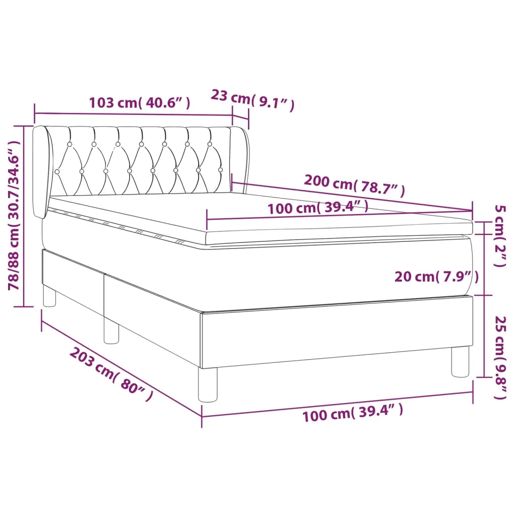 Giroletto a Molle con Materasso Grigio Scuro 100x200 cm Velluto