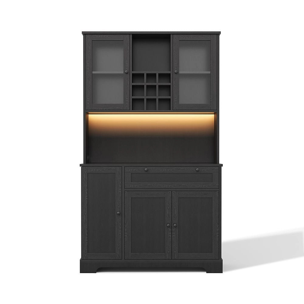 Armadio da cucina alto - Xylo - 180x105x40cm - Vetrina con illuminazione LED e ripiani regolabili