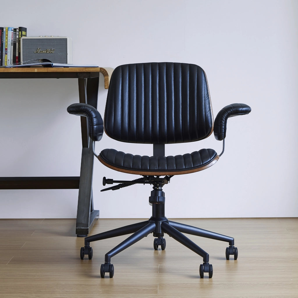 SEDIA Girevole da ufficio 52 x 46 x 33 cm in pelle nera