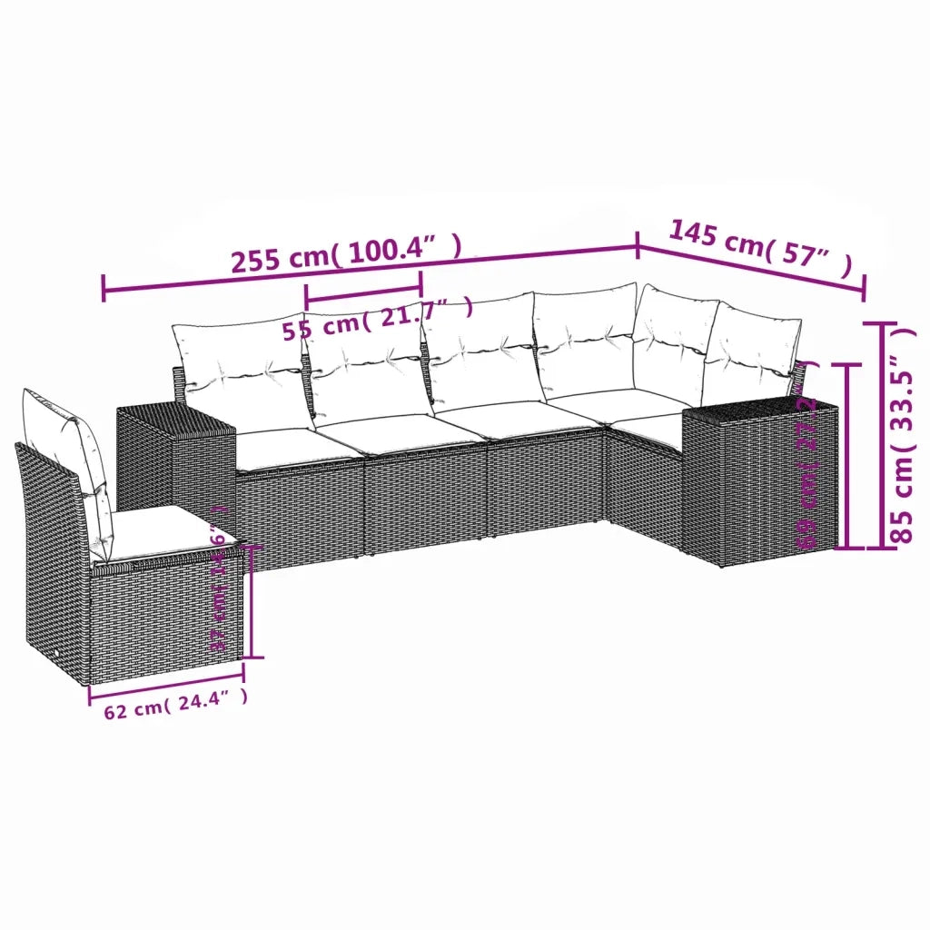 Set Divano da Giardino 6pz con Cuscini Grigio Chiaro Polyrattan