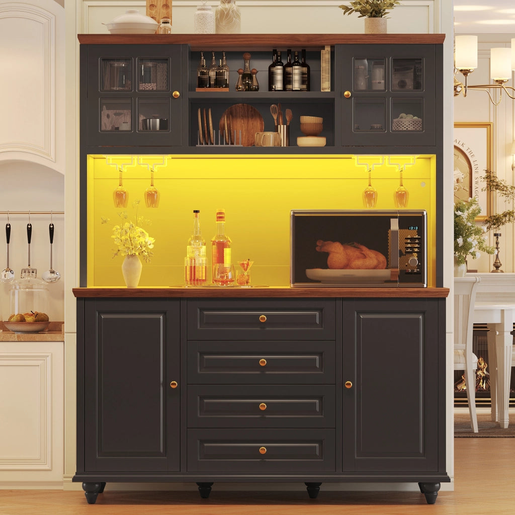 Colonna da cucina con 4 cassetti; ripiani regolabili; porta bicchieri e illuminazione RGB LED; 140 × 40 × 179;5 cm