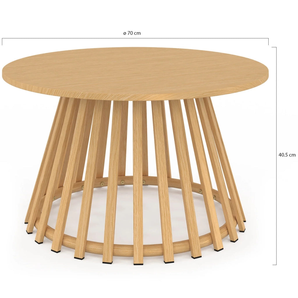 IDMarket - Tavolino da giardino rotondo SOLAL da 70 cm con base a doghe in metallo effetto legno