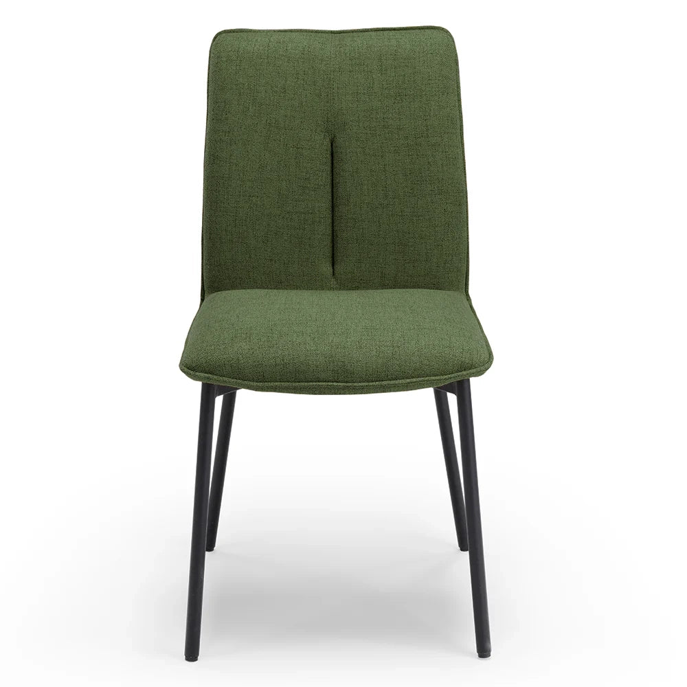 Set 2 sedie imbottita CAMILLA per cucina, sala da pranzo e soggiorno, design moderno, gambe coniche robuste finitura ghisa, schienale e seduta rivestiti con tessuto effetto doppio tono colore Verde Oliva