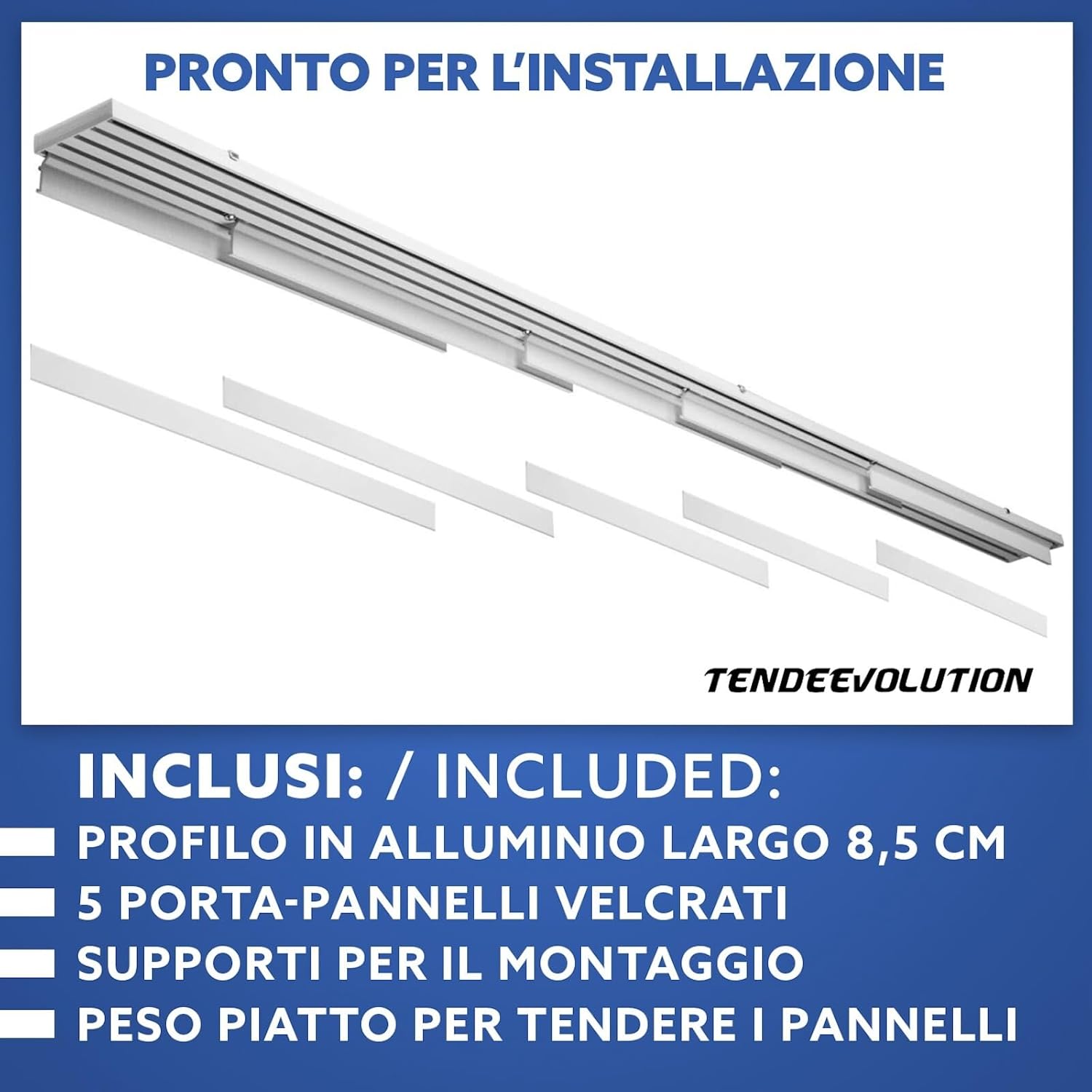 Bastone per Tende A Pannello Comando a Corda Apertura a sinistra, Binario a 5 vie con portapannelli da 60 CM, Attacco Soffitto Lunghezza 280 CM