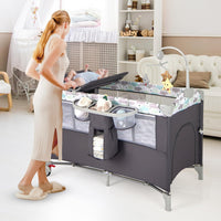 4 in 1 Lettino per Bambini con Materasso, Lettino Culla da Viaggio per Neonati, Culla Neonato con Fasciatoio, Box Portatile Pieghevole, con Ruote e Borsa, 125 x 65 x 119 cm (Grigio)