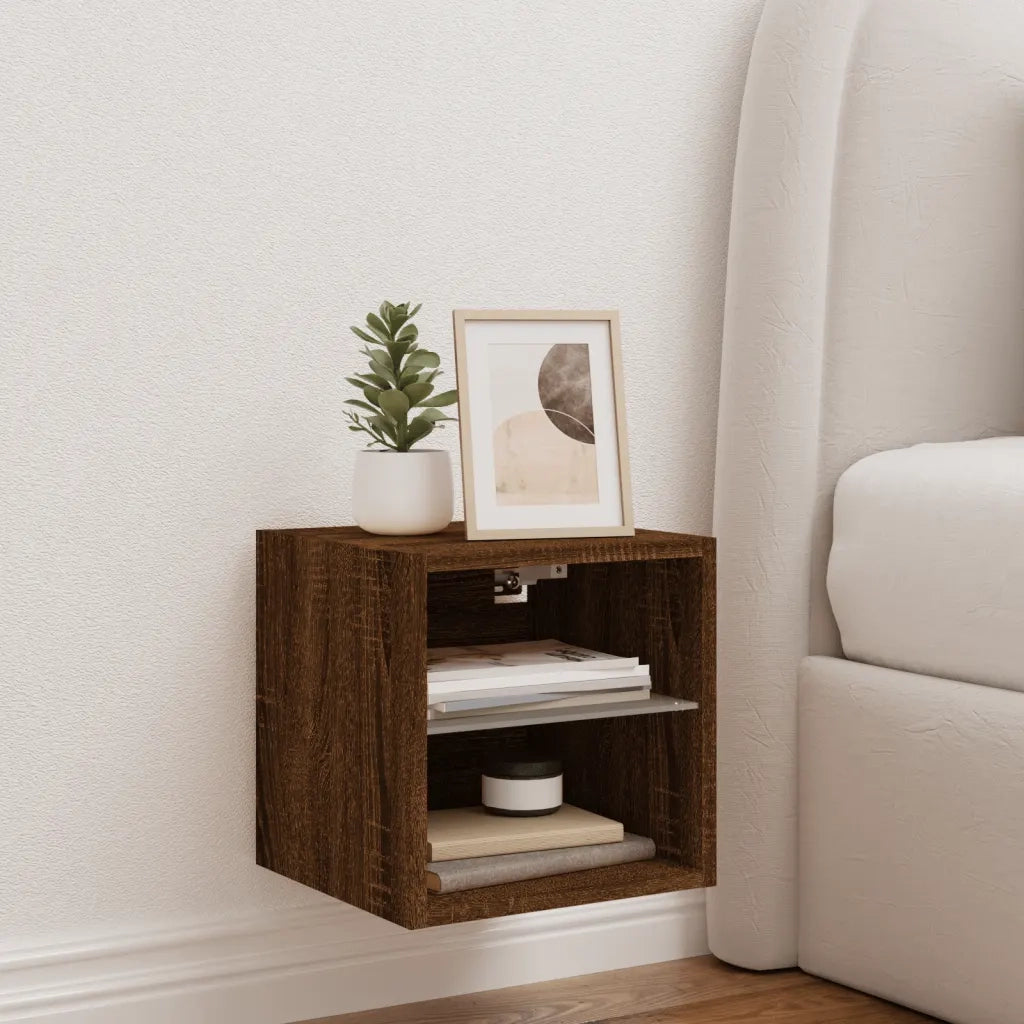 Mobile TV a Parete | Armadietto TV | Mobile Porta TV con Luci LED Rovere Marrone 30x28,5x30 cm
