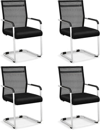 Set di 4 Sedie per Ospiti da Ufficio in Rete, Sedia da Conferenza con Base in Metallo e Braccioli, Poltrona da Ufficio in Rete,per Casa, Sale Conferenza, Portata 150 kg