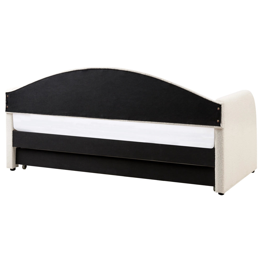 Letto estraibile in bouclé beige chiaro con cornice imbottita moderna glamour per una cameretta per bambini ospiti