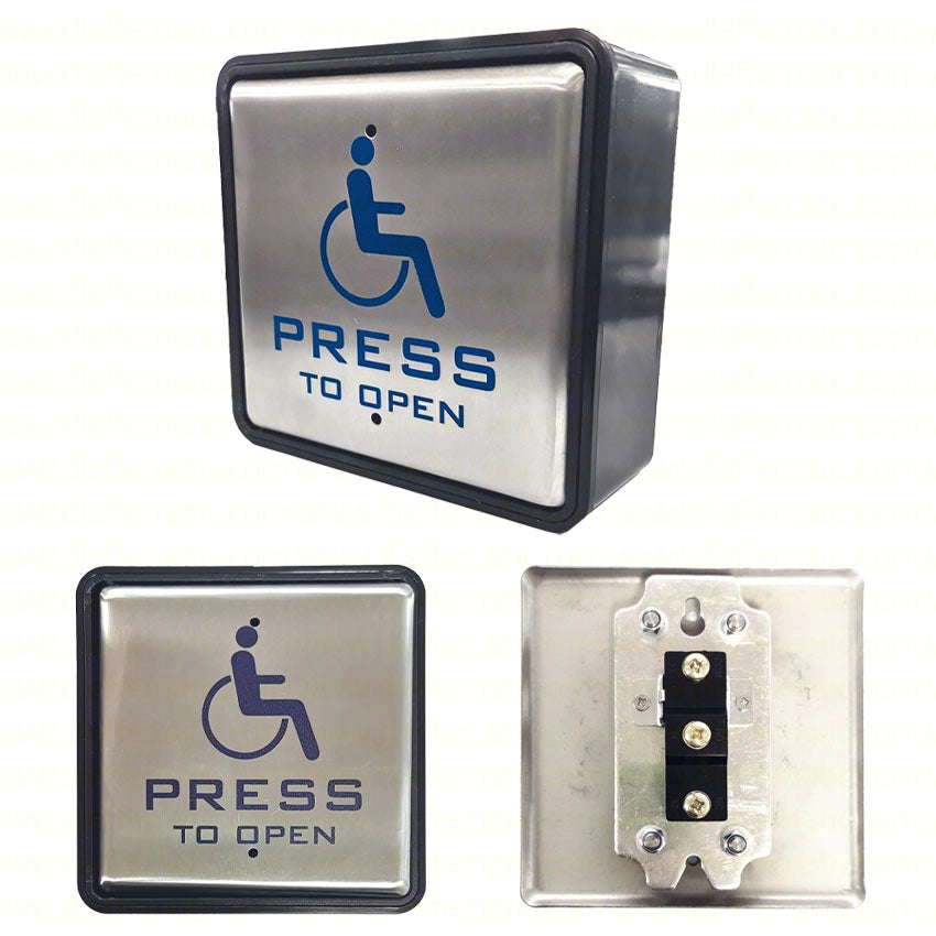 PULSANTE APERTURA DISABILI PORTE AUTOMATICHE QUADRATO IN ACCIAIO INOX COM, NO/NC