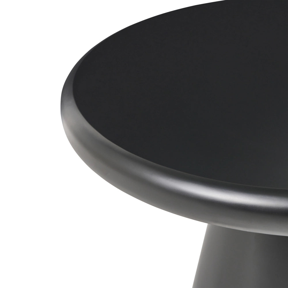 Tavolino da Caffè Rotondo Nero in MDF con Piano da 80 cm, Base a Colonna dal Design Scultoreo Stile Organico