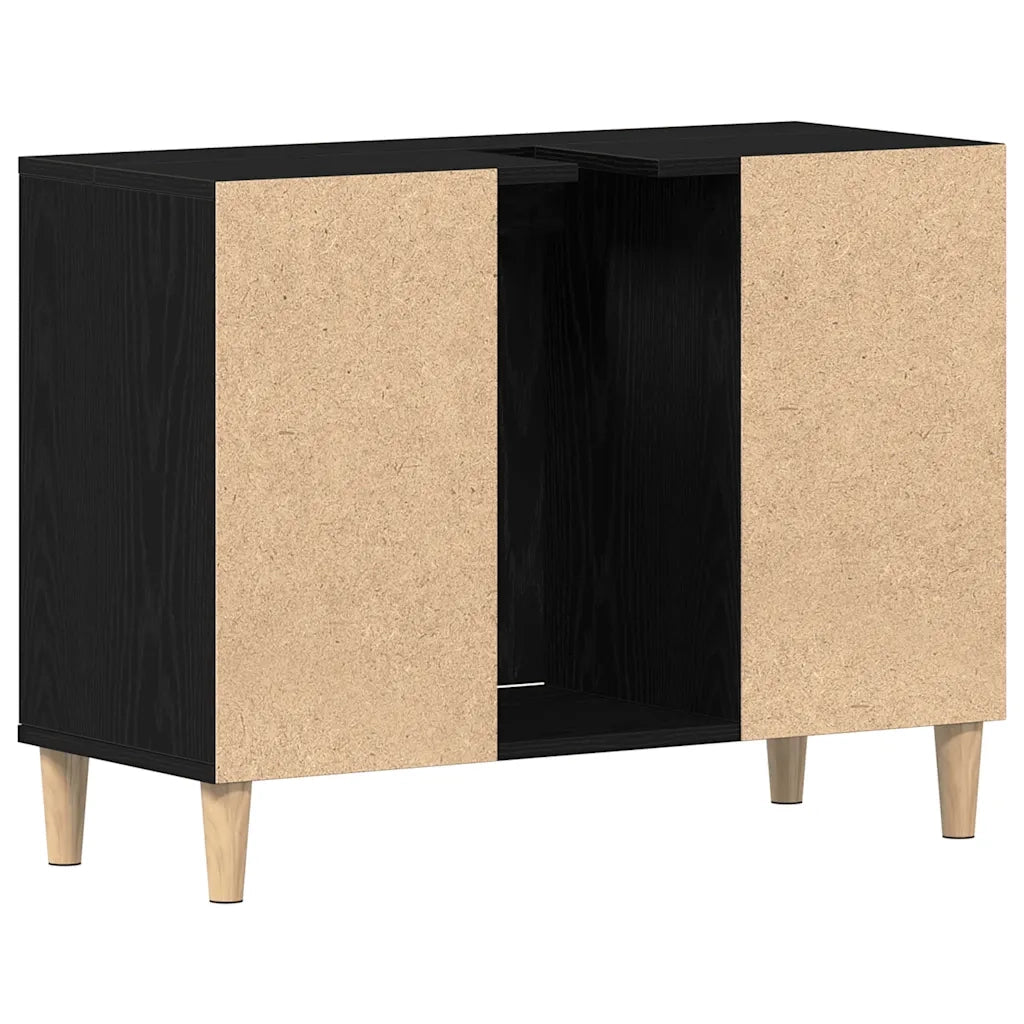 Mobiletto per Lavabo-Armadietto da bagno Rovere Nero 80x33x60 cm in Legno Massello