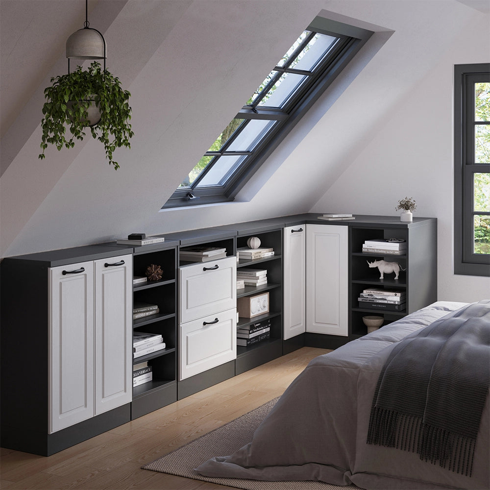Mobile cucina angolare per sottotetto R-Line Bianco rustico/Antracite 75.6 cm con 1 porta, carcassa dell’armadio profondità 60 cm Vicco