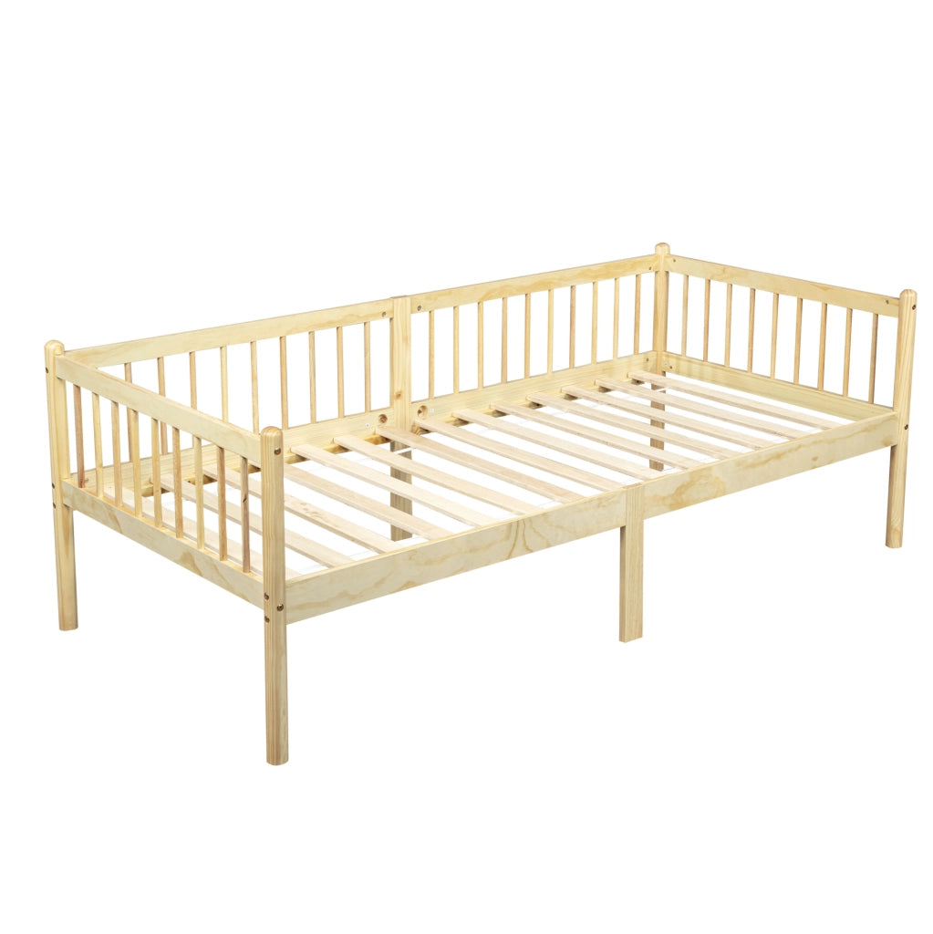 Letto da giorno 90x200 cm con sponde a tre lati; in legno di pino naturale