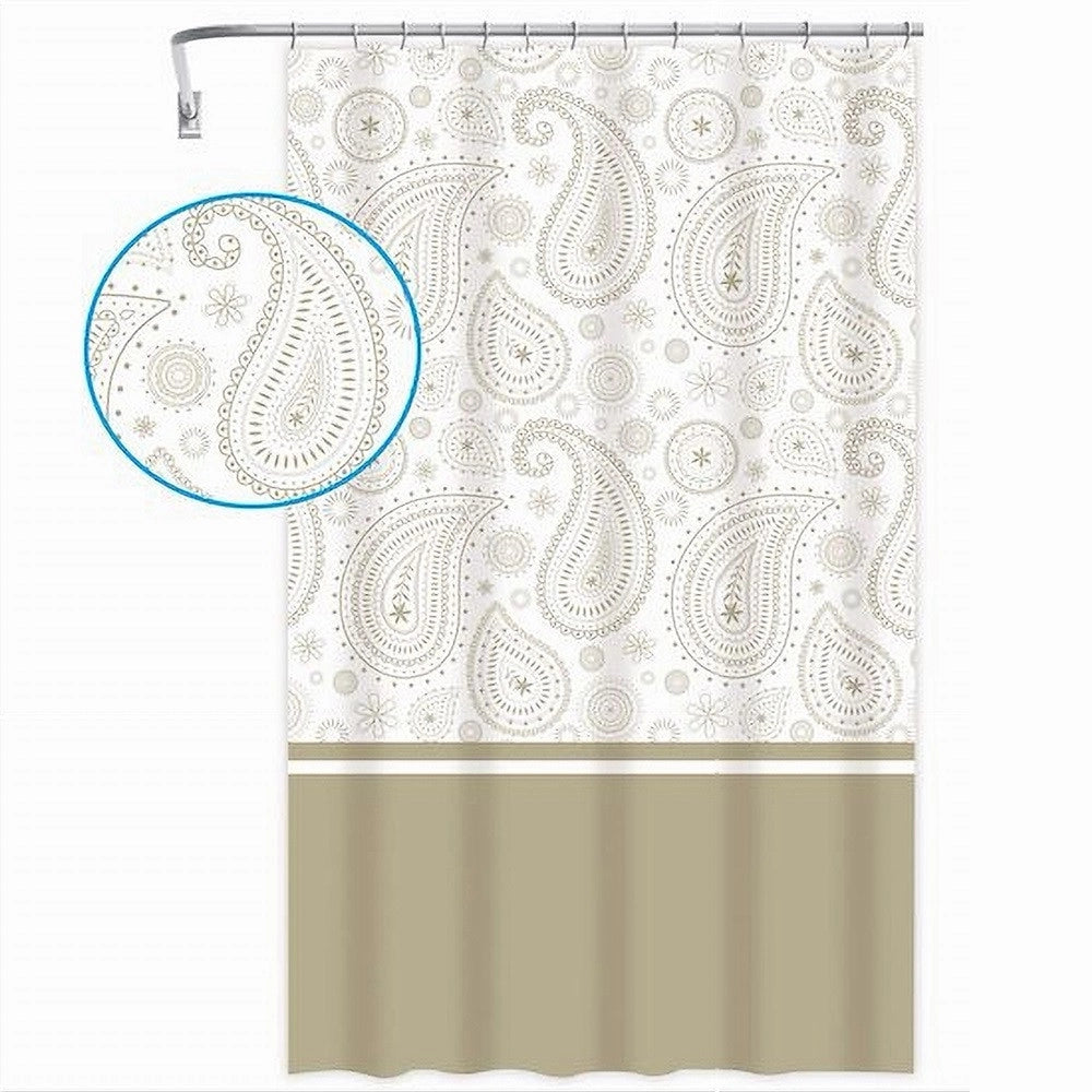 Trade Shop - Tenda Doccia Vasca Bagno 12 Anelli 240x200 Cm Motivo Paisley Etnico Beige 87584 -