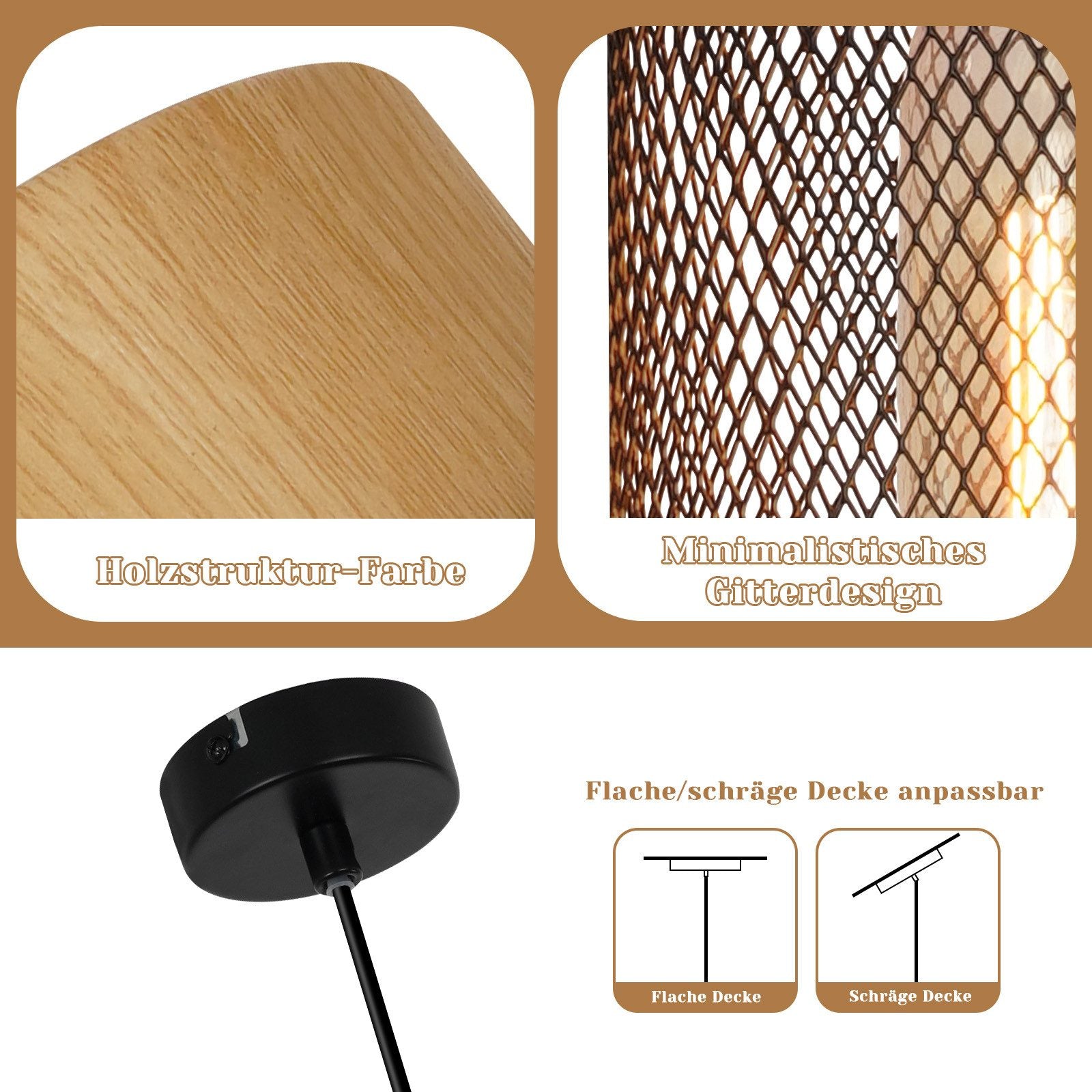 Lampada a sospensione ZMH 1 luce barra legno nero venature per sala da pranzo corridoio e bar