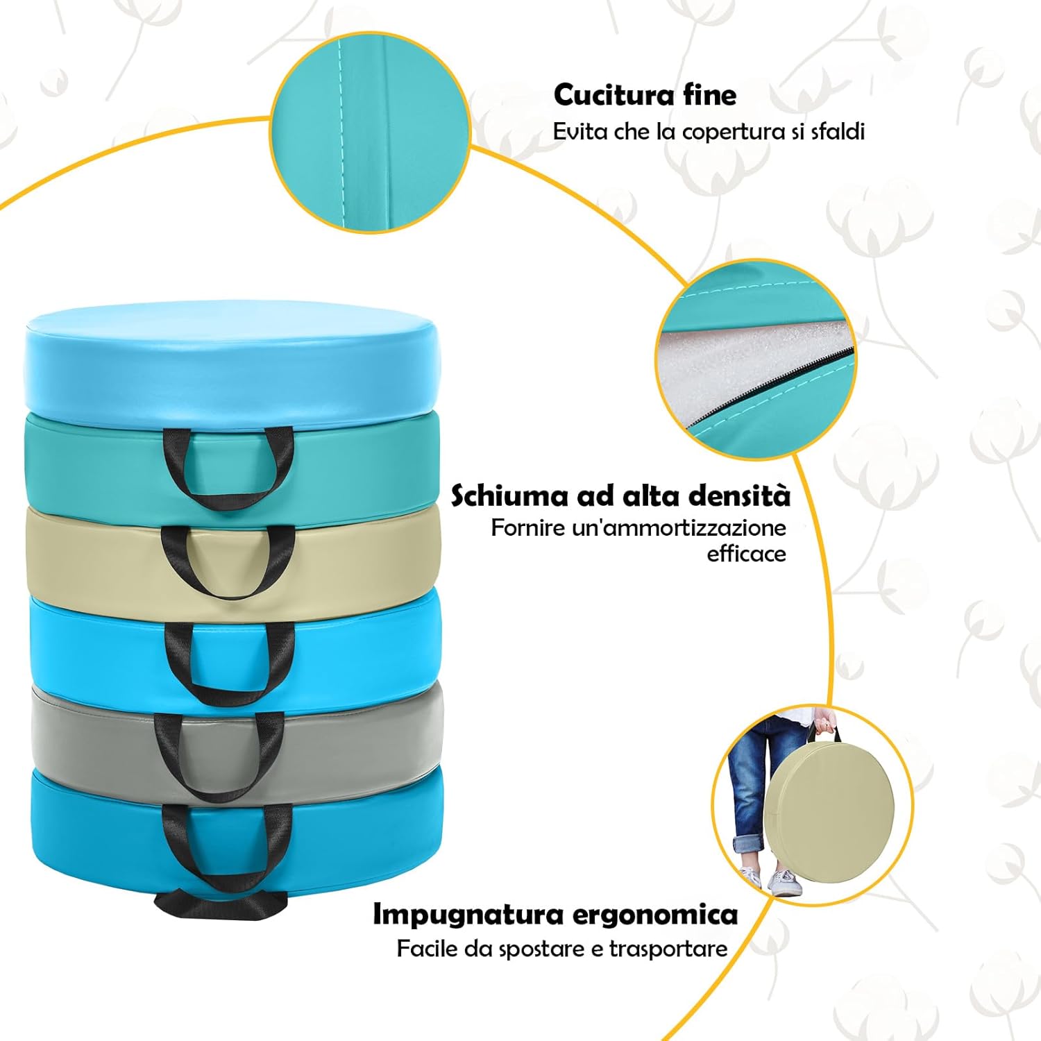 Tappeto per Bambini 6 Pezzi, Tappeto da Terra Cuscino Yoga Meditazione, per Camera da Letto e Salotto, Moderno 38x38x8cm