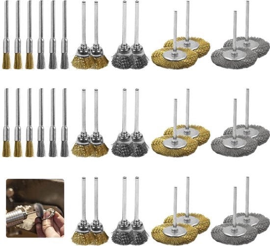 Set di 36 pennelli a filo per trapano e schizzo a batteria - pennello in acciaio pennello in ottone - piccolo set di pennelli a filo mini - pennello in acciaio pennello a filo per schizzo a batteria.