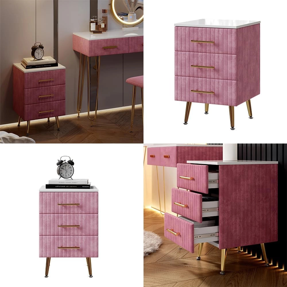 Comodino Velia, rosa, 41 x 62 cm con 3 cassetti
