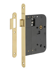 Serratura da incasso con scrocco, asse 80 mm, frontale in ottone lucido verniciato – THIRARD