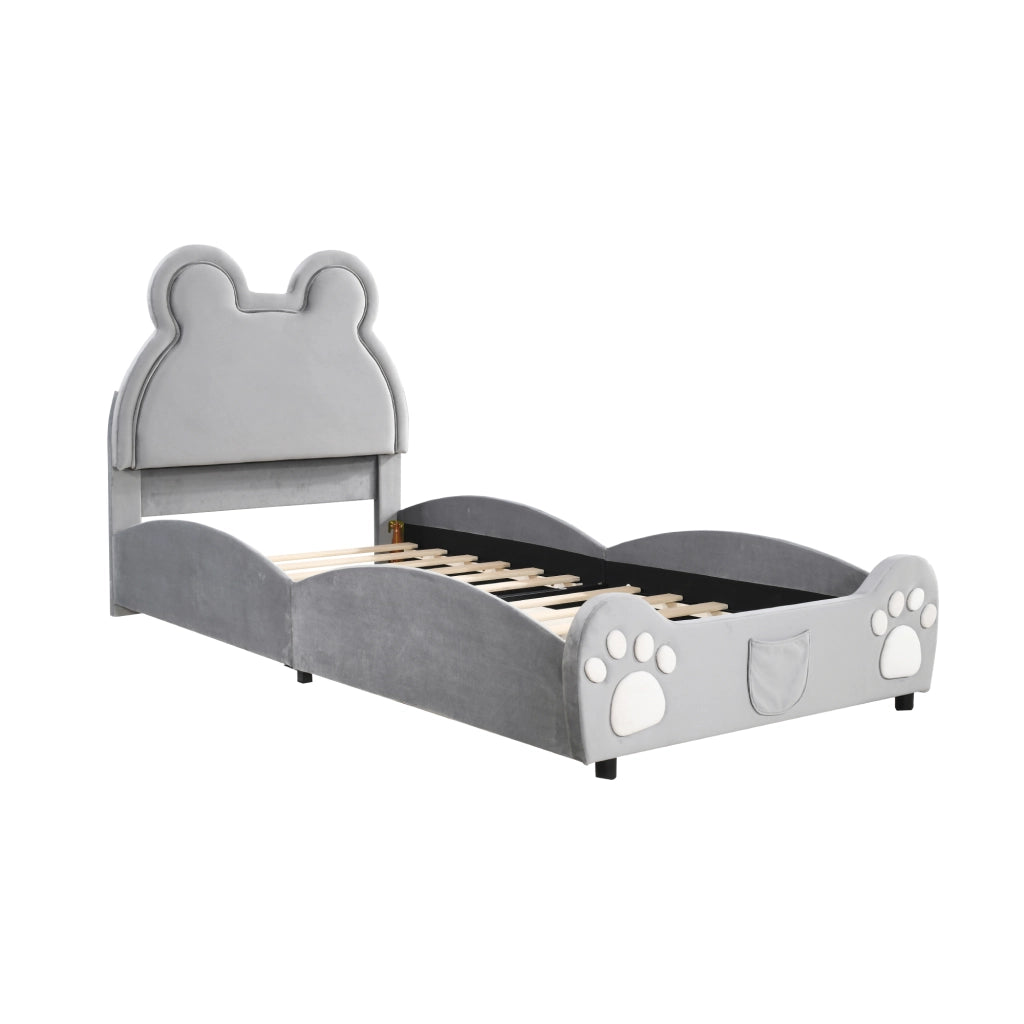 Letto imbottito a forma di orso 90x200 cm in velluto grigio per cameretta