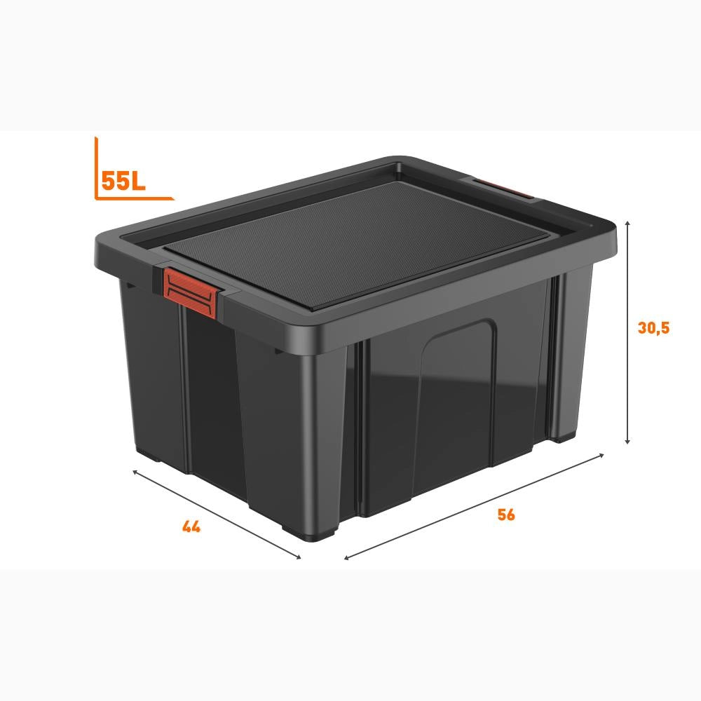 Contenitore Box Multiuso Porta attrezzi Portaoggetti Bricolage Nero 55 Litri