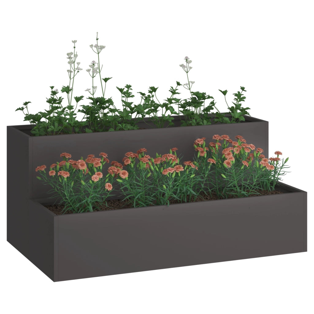 Fioriera da Giardino - Nera in Acciaio a 2 Livelli, 100x60x45 cm