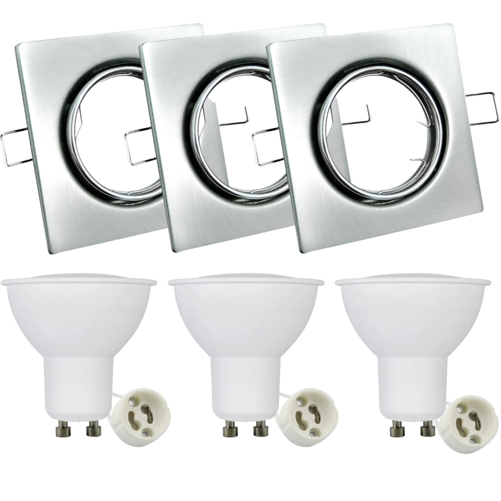Set 3 faretti LED incasso quadrati nichel GU10 Polux