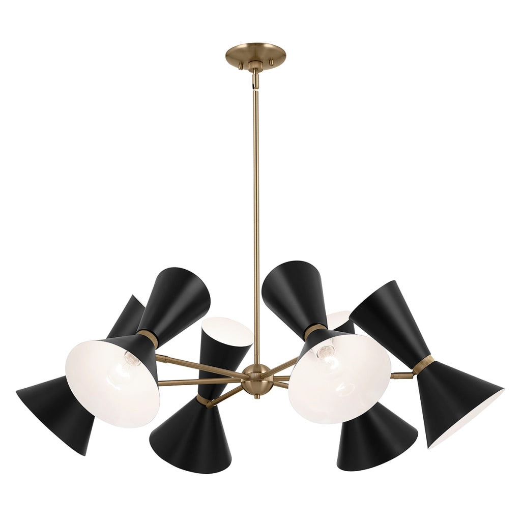 Lampadario Art Déco Phix Kichler nero oro coni 12xE27