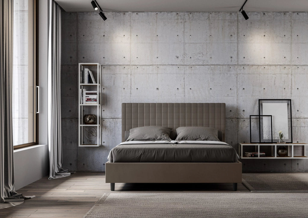 Letto Matrimoniale Extra Large 200x210 cm con Rete e Contenitore Sunny Cappuccino