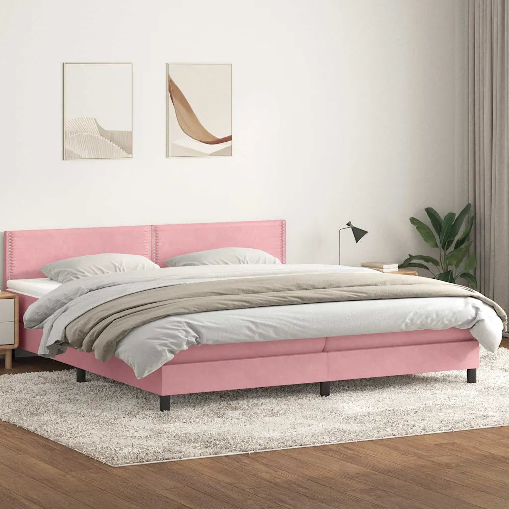 Letto a Molle con Materasso e LED Rosa 180x210 cm in Velluto 3316802