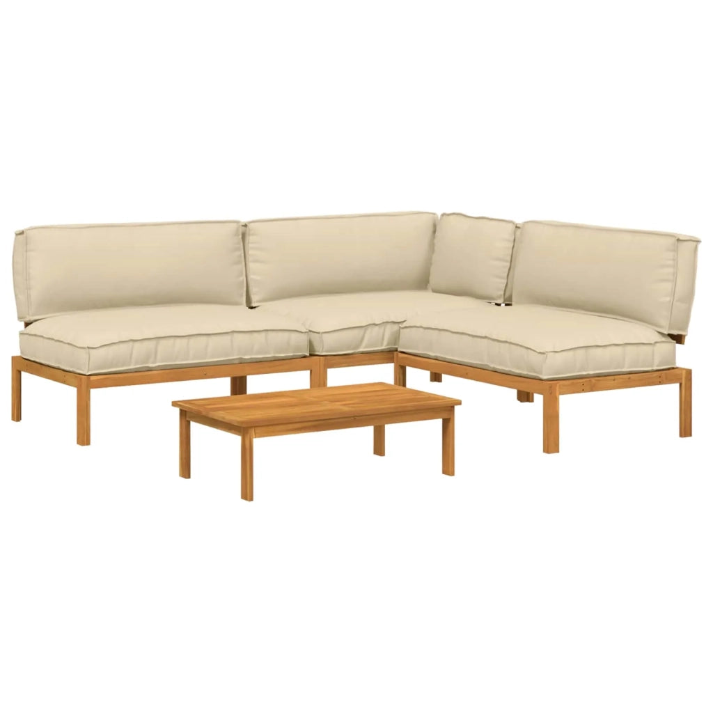 Set di divani con cuscino 4 pcs Beige Legno di Acacia Massello 3418497