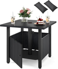 Tavolino da Esterno con Foro per Ombrellone da 4,8 cm, Base per Tavolo con 2 Sacchetti di Sabbia, Tavolino da Esterno per Giardino, Terrazza e Bordo Piscina, 55,5 x 55,5 x 48 cm, Nero